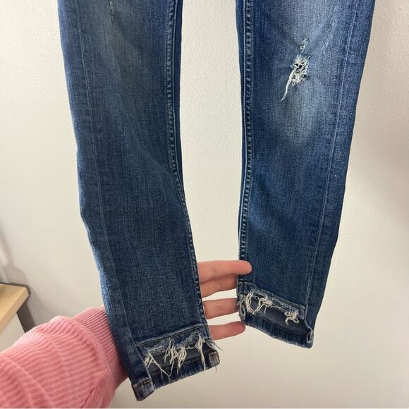 Zara Skinny Jeans Distressed Cut Off Ankle Medium Wash Blue - Picture 6 of 6